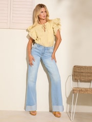 Friends Like These Buttermilk Short Sleeve Millie Mackintosh Tie Front Pleated Blouse - Image 2 of 4