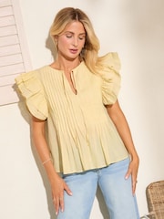 Friends Like These Buttermilk Short Sleeve Millie Mackintosh Tie Front Pleated Blouse - Image 3 of 4