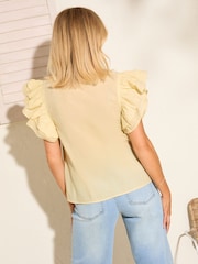 Friends Like These Buttermilk Short Sleeve Millie Mackintosh Tie Front Pleated Blouse - Image 4 of 4
