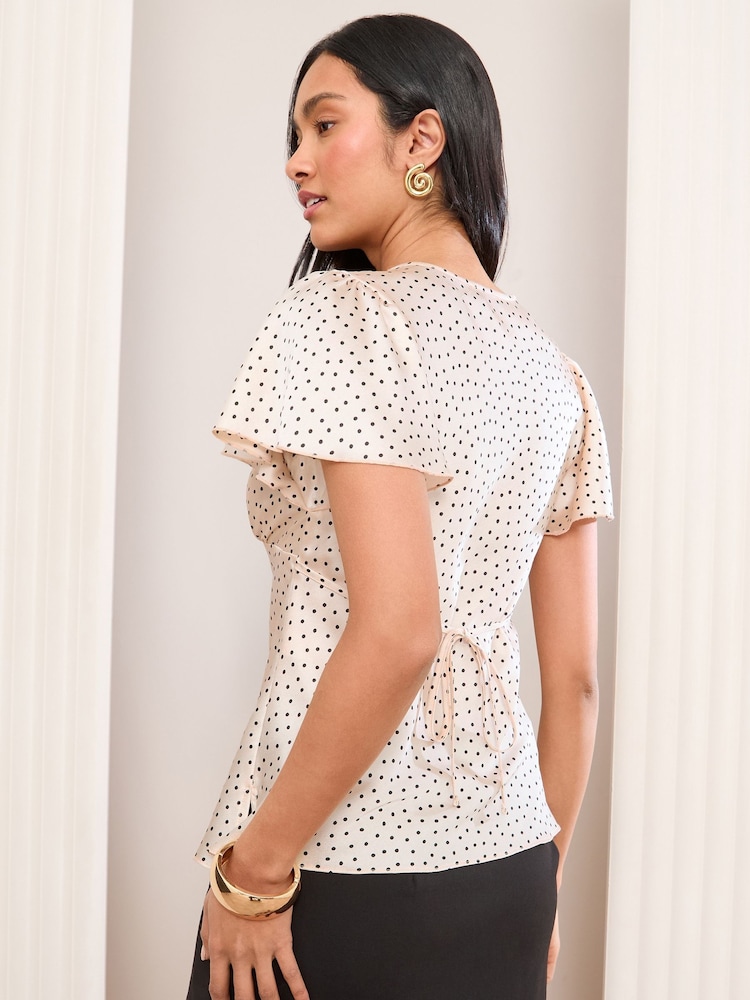Friends Like These Cream/Black Lace Trim Angel Sleeve Blouse - Image 4 of 4