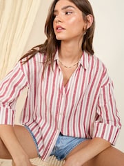 Friends Like These Red Stripe Linen Look Shirt - Image 1 of 4