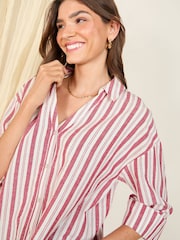 Friends Like These Red Stripe Linen Look Shirt - Image 3 of 4