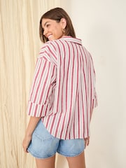Friends Like These Red Stripe Linen Look Shirt - Image 4 of 4