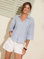 Friends Like These Blue Stripe Linen Look Shirt - Image 1 of 5