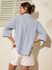 Friends Like These Blue Stripe Linen Look Shirt - Image 5 of 5