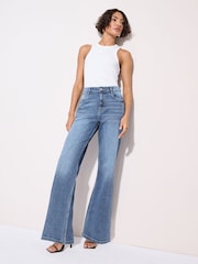 Friends Like These Mid Blue Relaxed Wide Leg Jeans - Image 1 of 5