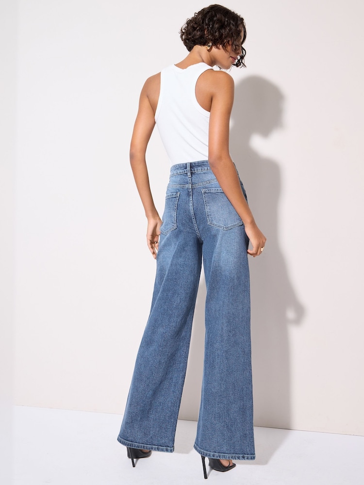 Friends Like These Mid Blue Relaxed Wide Leg Jeans - Image 5 of 5