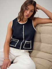 Navy Blue Smart Crew Neck Button Front Waistcoat - Image 1 of 1