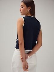 Navy Blue Smart Crew Neck Button Front Waistcoat - Image 3 of 8