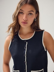 Navy Blue Smart Crew Neck Button Front Waistcoat - Image 4 of 8
