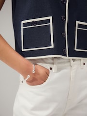 Navy Blue Smart Crew Neck Button Front Waistcoat - Image 5 of 8