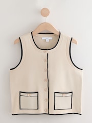 Neutral Stone Smart Crew Neck Button Front Waistcoat - Image 6 of 8