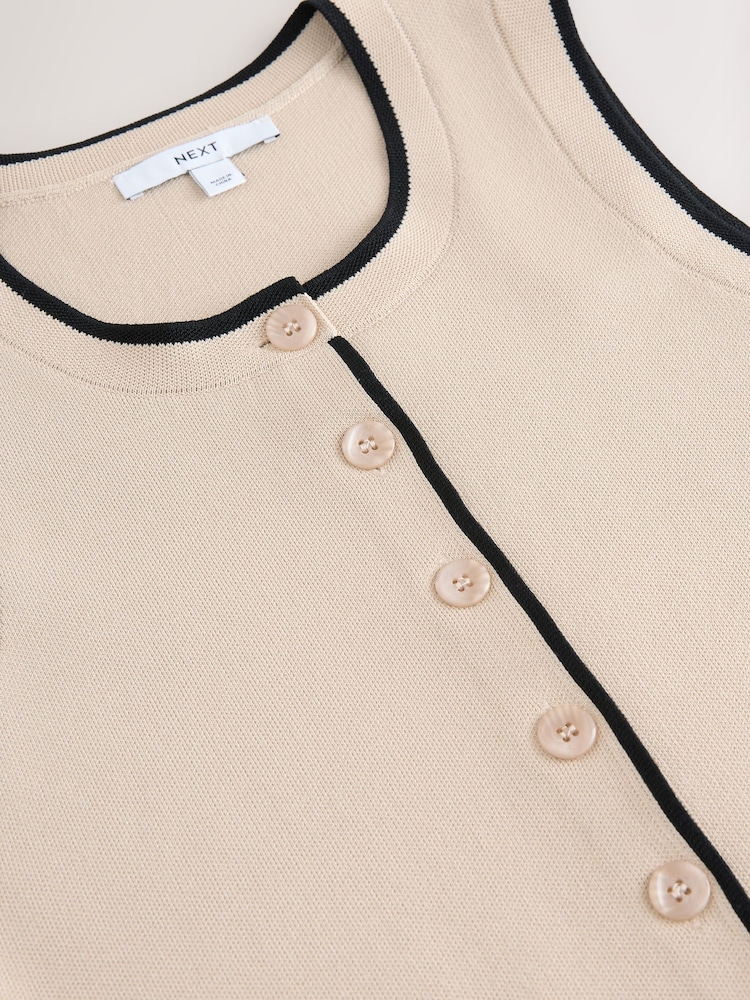 Neutral Stone Smart Crew Neck Button Front Waistcoat - Image 8 of 8