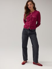 Red and Black Stripe Soft Touch Pocket Front Cardigan With Cotton - Image 3 of 8
