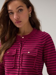 Red and Black Stripe Soft Touch Pocket Front Cardigan With Cotton - Image 5 of 8