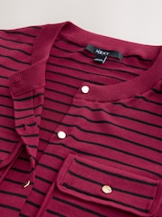 Red and Black Stripe Soft Touch Pocket Front Cardigan With Cotton - Image 8 of 8