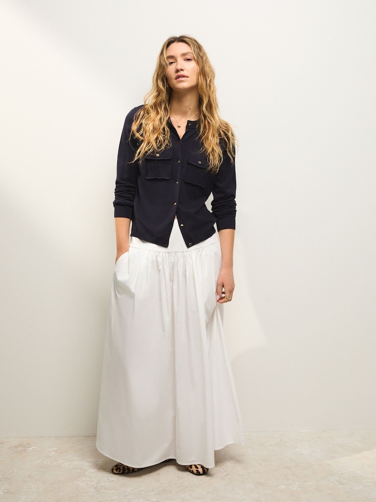 Blue Navy Soft Touch Pocket Front Cardigan With Cotton - Image 2 of 7