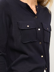 Blue Navy Soft Touch Pocket Front Cardigan With Cotton - Image 4 of 7
