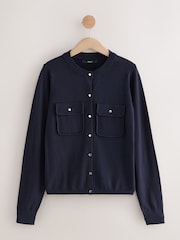 Blue Navy Soft Touch Pocket Front Cardigan With Cotton - Image 7 of 7