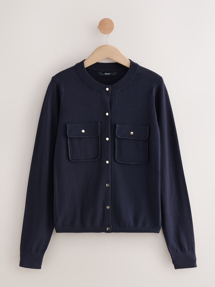 Blue Navy Soft Touch Pocket Front Cardigan With Cotton - Image 7 of 7