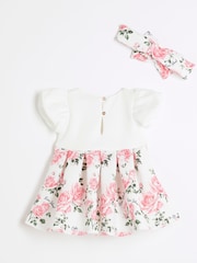River Island Pink Baby Girls Rose Print Scuba 100% Cotton Dress - Image 2 of 4