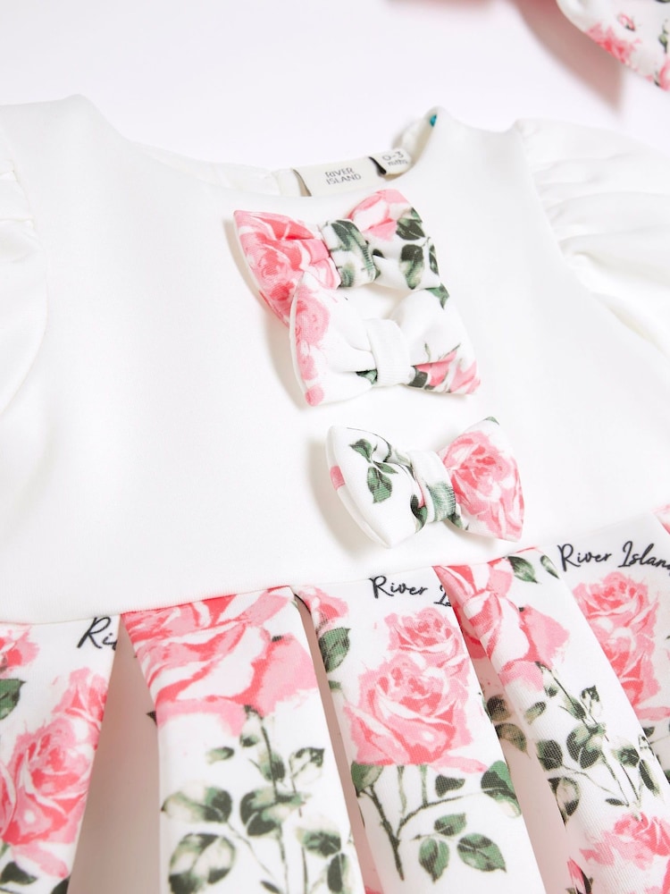 River Island Pink Baby Girls Rose Print Scuba 100% Cotton Dress - Image 4 of 4