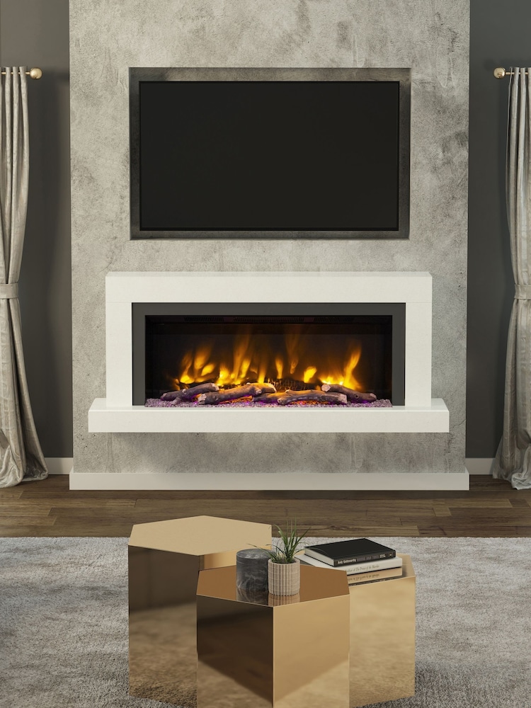 Be Modern White Micro Marble Impero Wall Mounted 57inch Electric Fire - Image 1 of 5