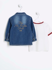 River Island Blue Boys 100% Cotton Denim Shacket T-Shirt Set - Image 3 of 5