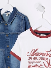 River Island Blue Boys 100% Cotton Denim Shacket T-Shirt Set - Image 4 of 5