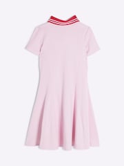 River Island Pink Girls Ribbed Cherry Zip 100% Cotton Dress - Image 2 of 4