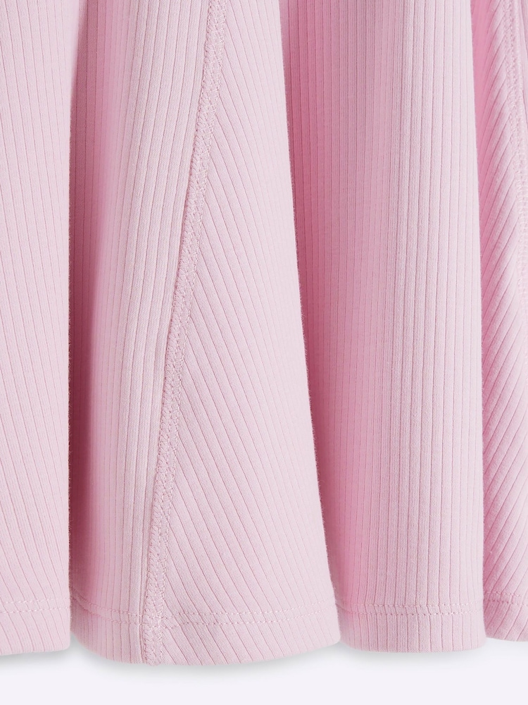 River Island Pink Girls Ribbed Cherry Zip 100% Cotton Dress - Image 4 of 4