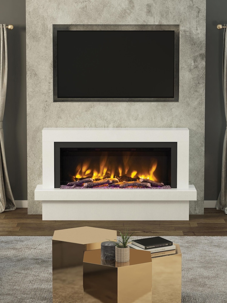 Be Modern White Micro Marble Impero Complete 48inch Electric Fireplace - Image 1 of 4