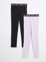 River Island Purple Girls Waistband Leggings 2 Pack - Image 1 of 4