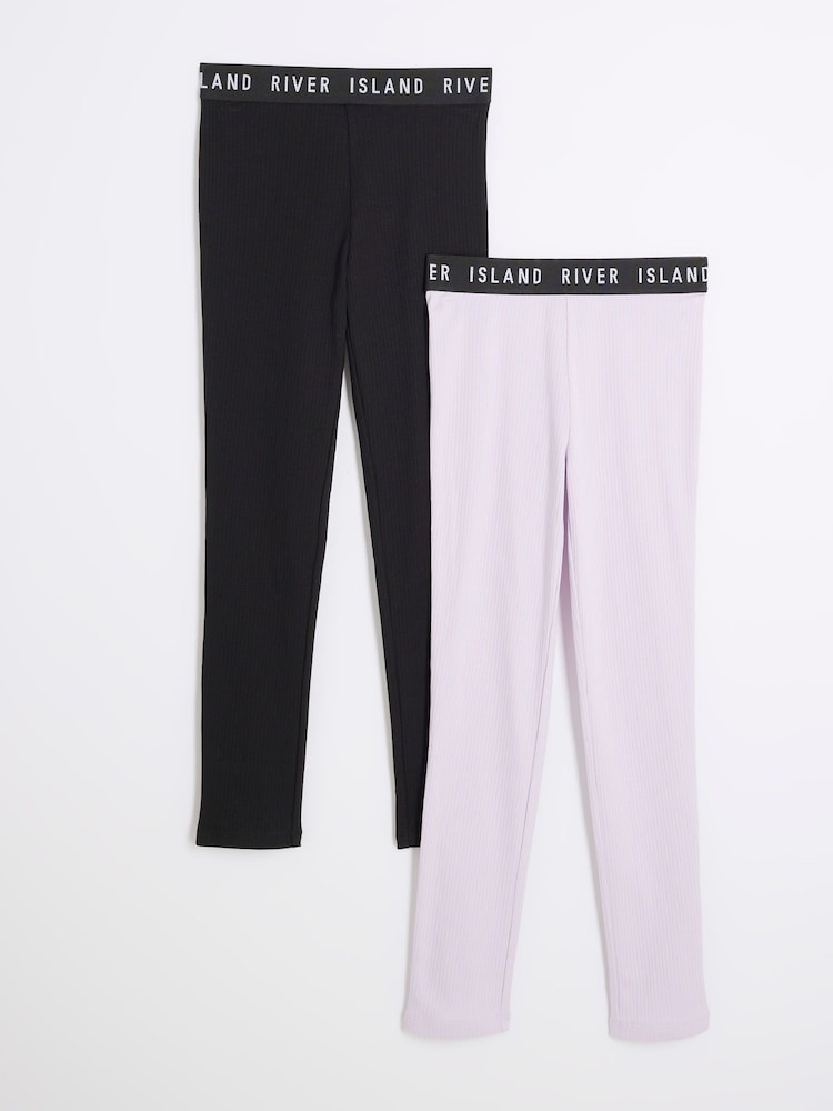 River Island Purple Girls Waistband Leggings 2 Pack - Image 1 of 4