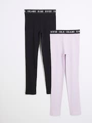 River Island Purple Girls Waistband Leggings 2 Pack - Image 2 of 4