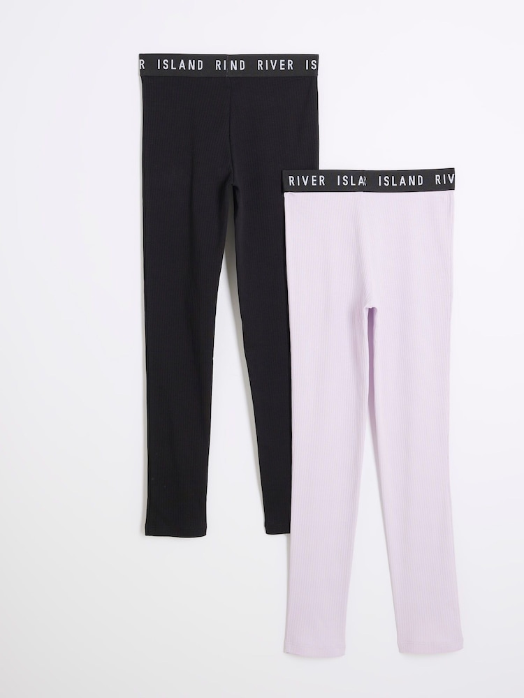 River Island Purple Girls Waistband Leggings 2 Pack - Image 2 of 4