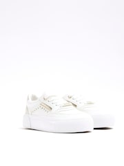 River Island White Girls Snake Print Studded Trainers - Image 2 of 5