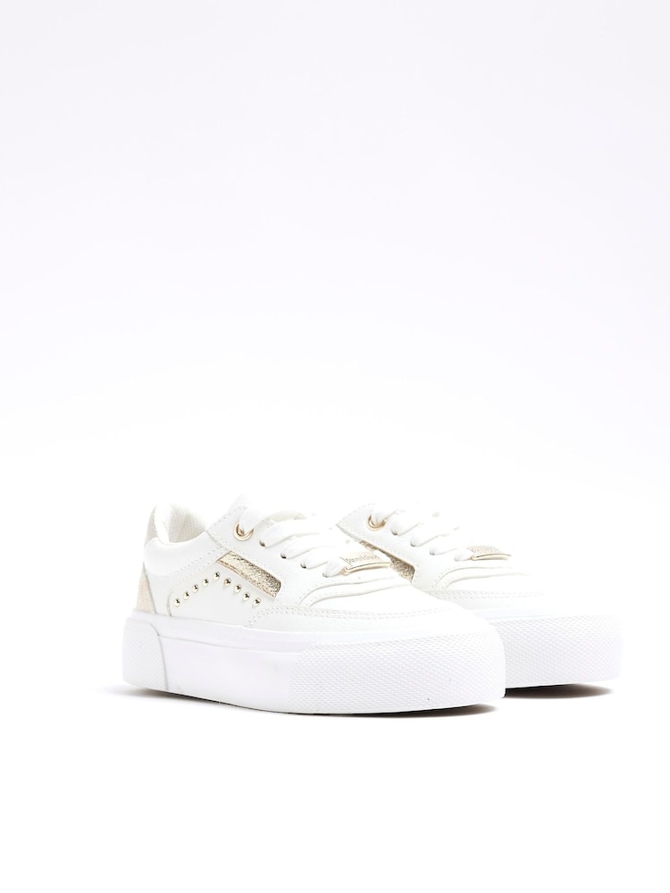 River Island White Girls Snake Print Studded Trainers - Image 2 of 5 River Island White Girls Snake Print Studded Trainers - Image 2 of 5