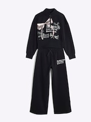 River Island Black Girls Half Zip Bow 100% Cotton Sweat Set - Image 2 of 5