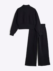 River Island Black Girls Half Zip Bow 100% Cotton Sweat Set - Image 3 of 5