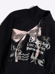 River Island Black Girls Half Zip Bow 100% Cotton Sweat Set - Image 5 of 5