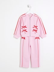 River Island Pink Girls Bow Trim 100% Cotton Bomber Set - Image 1 of 5