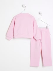 River Island Pink Girls Bow Trim 100% Cotton Bomber Set - Image 2 of 5
