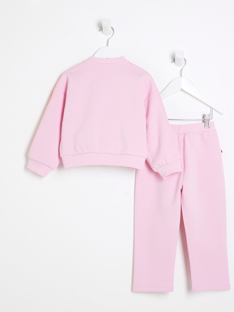 River Island Pink Girls Bow Trim 100% Cotton Bomber Set - Image 2 of 5