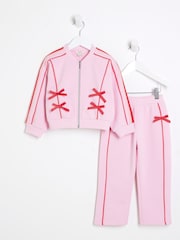 River Island Pink Girls Bow Trim 100% Cotton Bomber Set - Image 3 of 5
