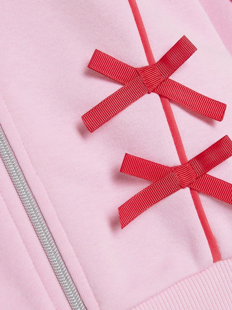 River Island Pink Girls Bow Trim 100% Cotton Bomber Set - Image 5 of 5