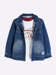 River Island Blue Boys 100% Cotton Denim Shacket T-Shirt Set - Image 1 of 5