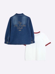 River Island Blue Boys 100% Cotton Denim Shacket T-Shirt Set - Image 3 of 5