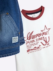 River Island Blue Boys 100% Cotton Denim Shacket T-Shirt Set - Image 4 of 5