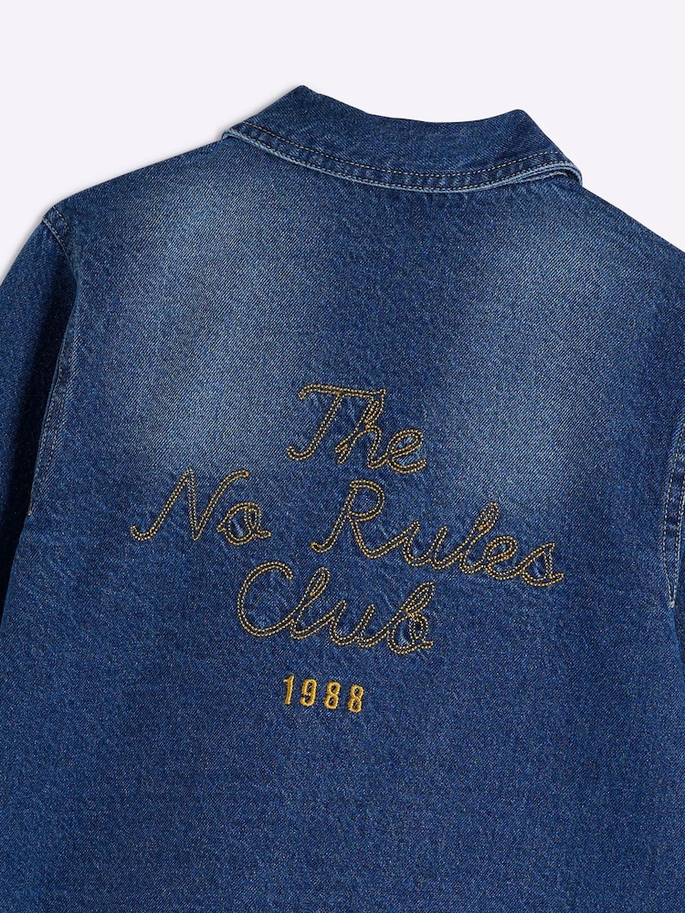 River Island Blue Boys 100% Cotton Denim Shacket T-Shirt Set - Image 5 of 5